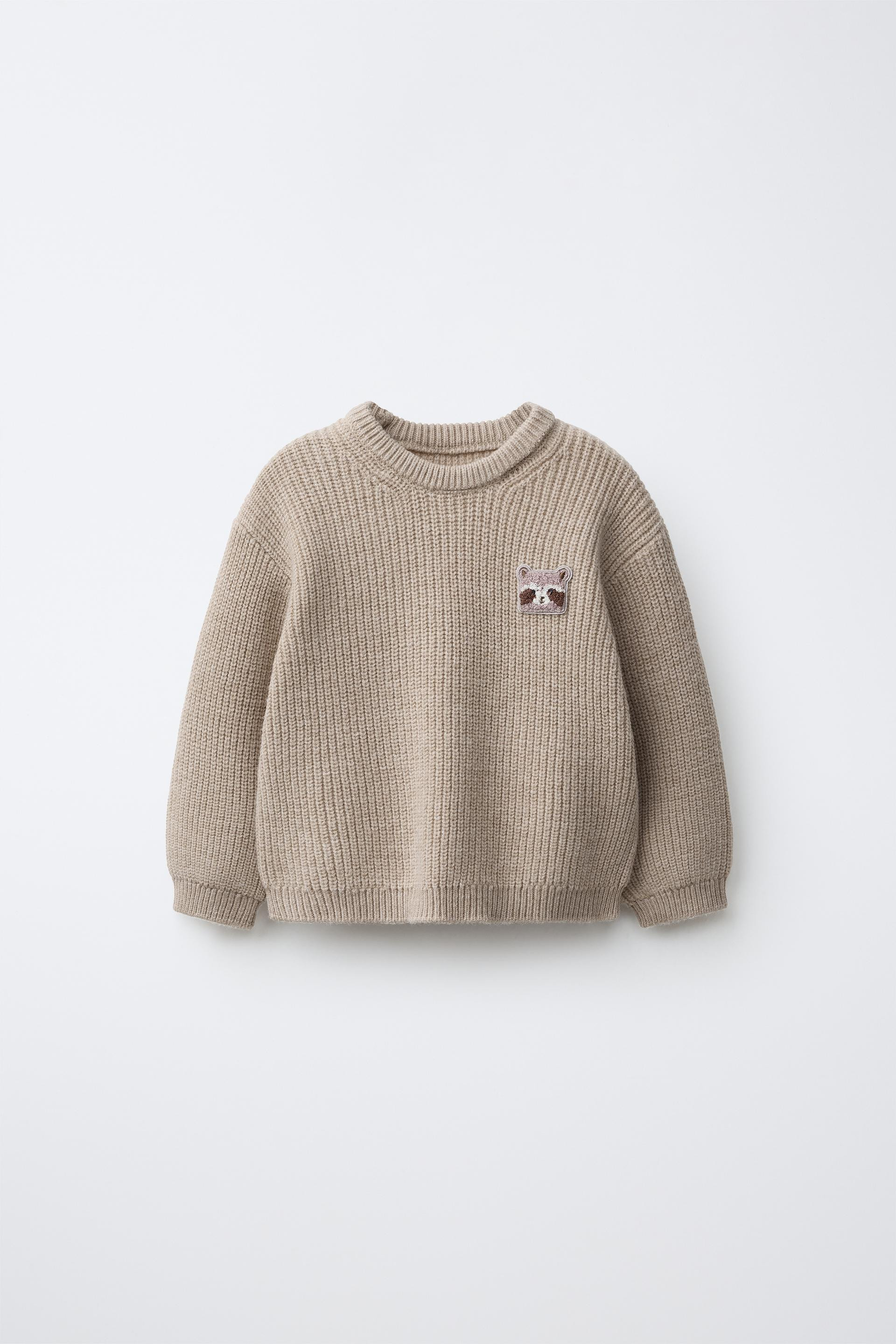 Zara - Purl Knit Patch Sweater - Taupe Brown - 3-6 Months (26,8 Inches) - Kids | Zara US