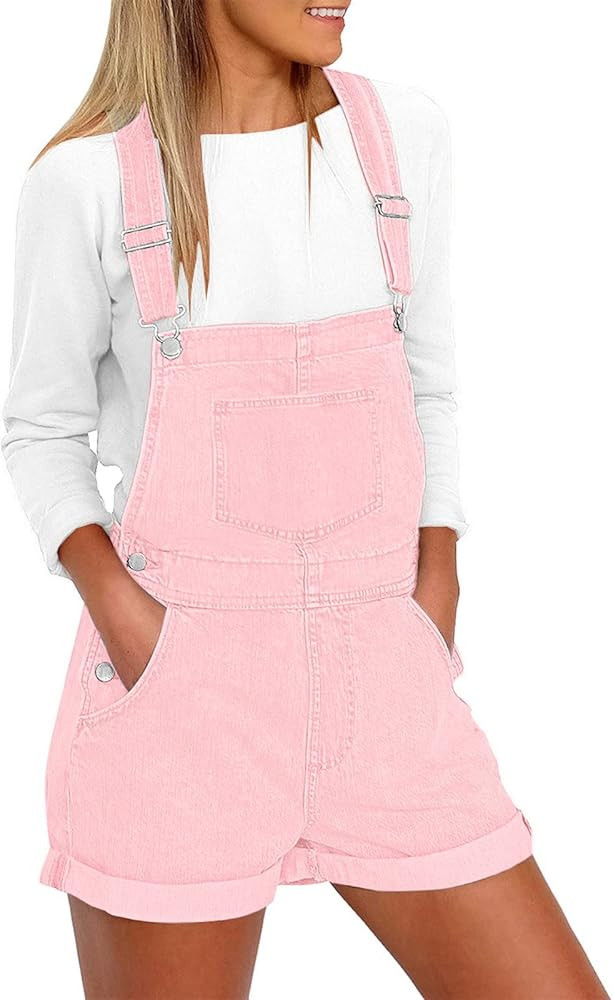 Vetinee Women's Classic Adjustable Straps Cuffed Hem Denim Bib Overalls Shorts | Amazon (US)