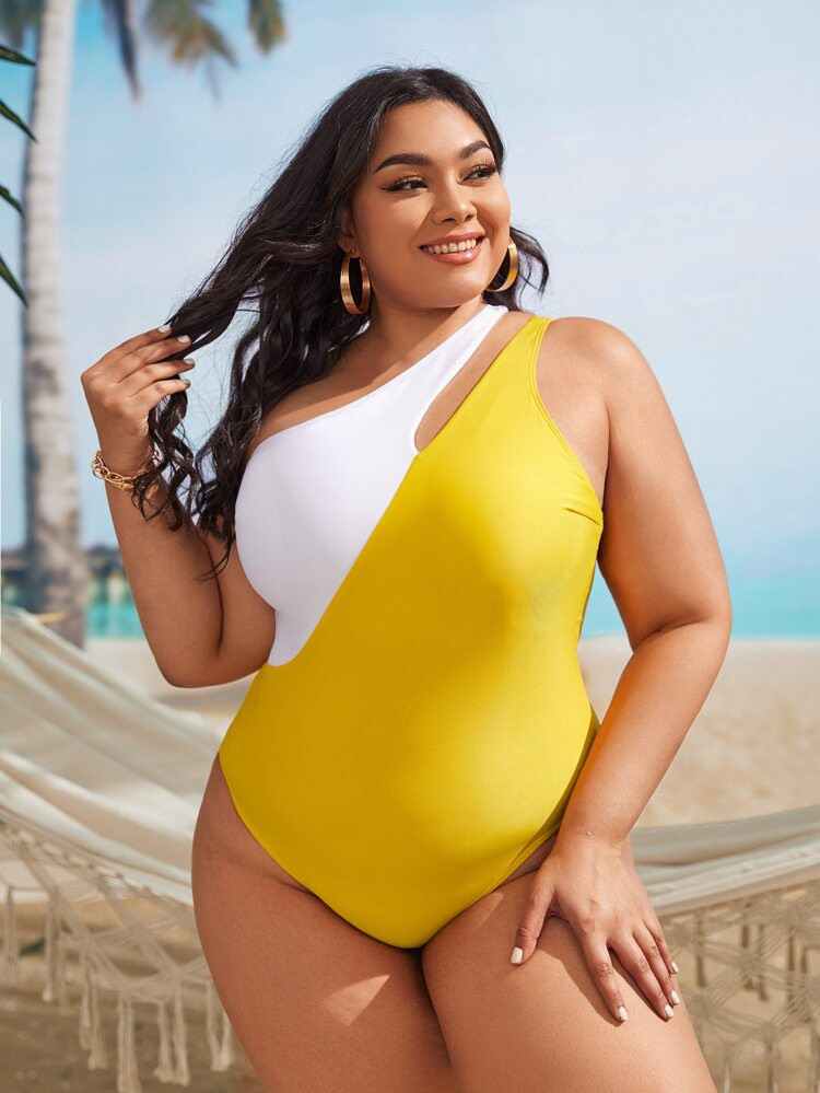 Plus Colorblock One Piece Swimsuit | SHEIN