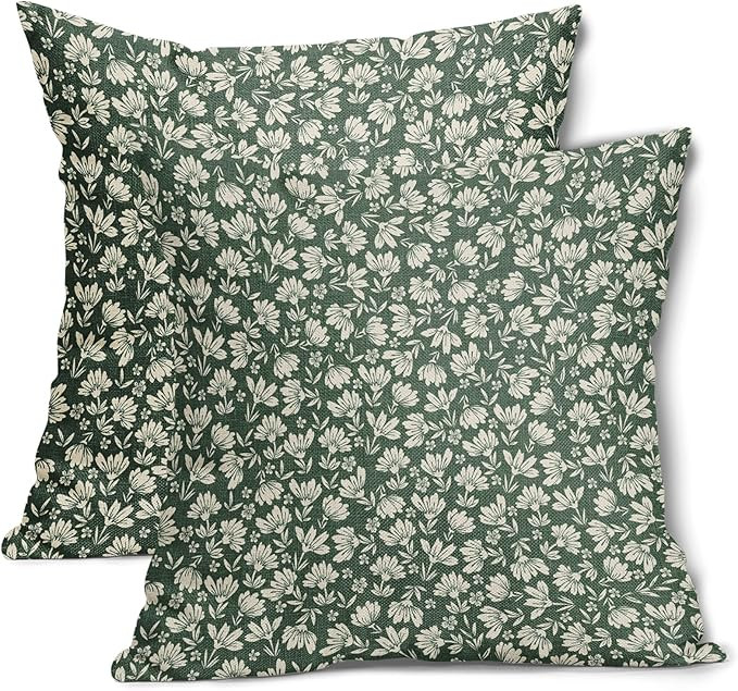 Sage Green Beige Daisy Floral Pillow Covers 20X20 Inch Vintage Flowers Decorative Pillow Cases Se... | Amazon (US)