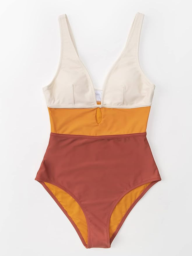 CUPSHE Women's One Piece Swimsuit Color Block Keyhole Cutout Bathing Suit | Amazon (US)