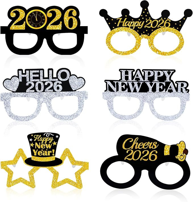 12Pcs Happy New Year Eyeglasses Decorations, 2026 New Year Party Glasses Party Favors for New Yea... | Amazon (US)