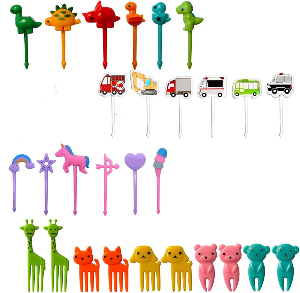 28 PCS Food Picks for Kids, Dinosaur Unicorn Vehicle Car Animal Fruit Picks, Cute Food Toothpicks... | Amazon (US)