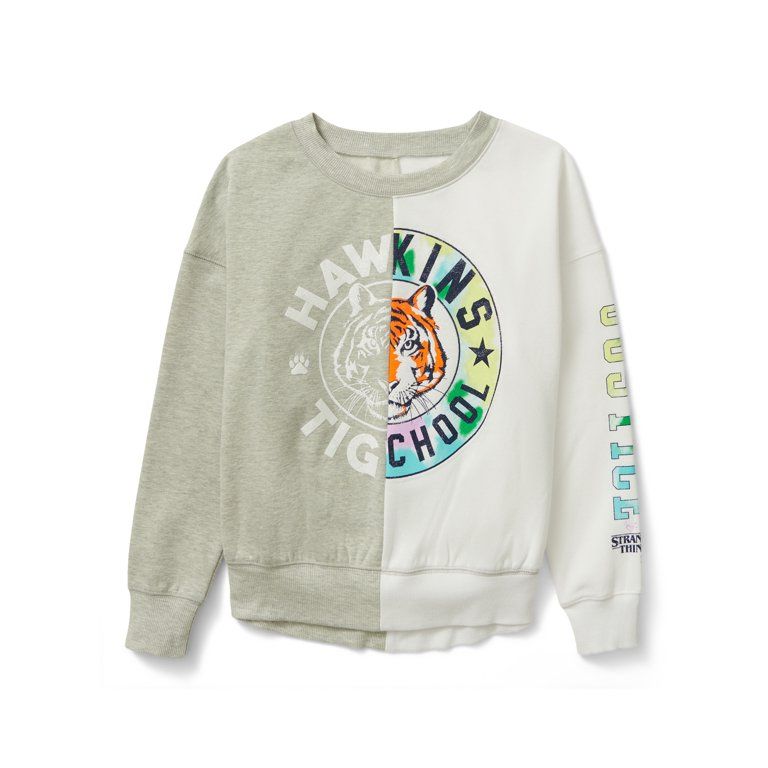 Justice Girls x Stranger Things Easy Fit Fleece Crewneck Sweater, Sizes XS- XLP | Walmart (US)