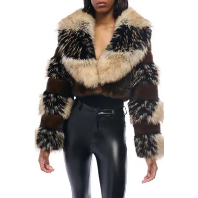 AZALEA WANG Portia Crop Faux Fur Jacket in Brown at Nordstrom, Size X-Large | Nordstrom