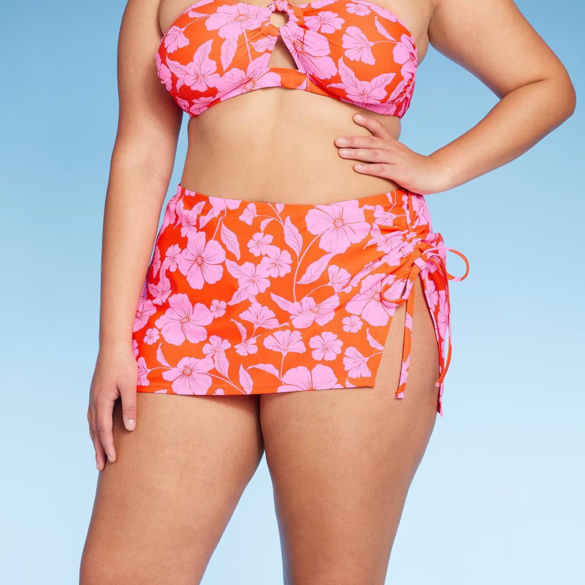 Women's Cinch Side Skirt Cover Up - Wild Fable™ Orange/Pink Tropical Print | Target