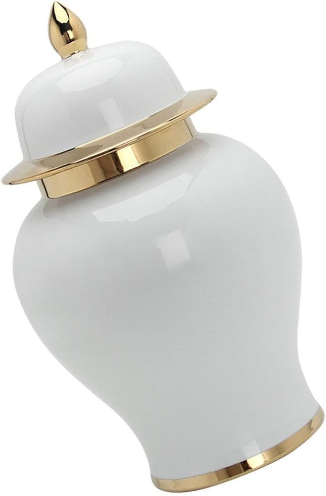 IMIKEYA Ginger Jar, White Ginger Jar with Gold Trim Handicraft Flower Vase Chinese Style Temple J... | Amazon (US)