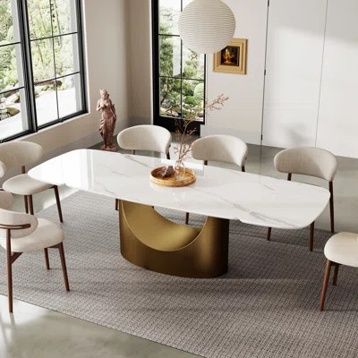 94.5" Modern 10 Seat Extendable Gold Bottom and White Faux Marble Dining Table | Wayfair North America