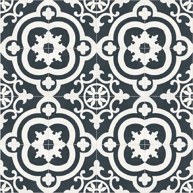 DELLA TORRE Cementina Black and White 8-in x 8-in Glazed Ceramic Encaustic Tile Lowes.com | Lowe's