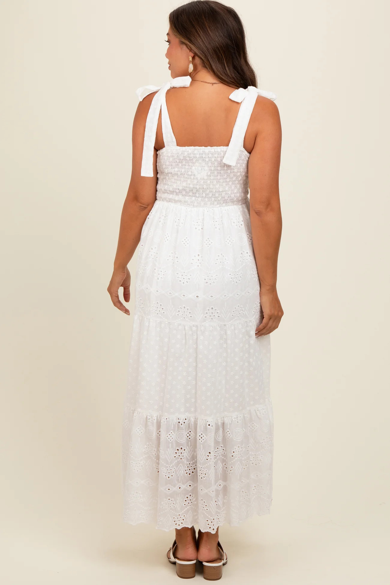 White Embroidered Eyelet Lace Maternity Maxi Dress | PinkBlush Maternity