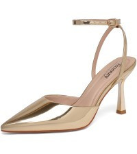 Susanny Women's Closed Toe Rhinstone Wedding Low Heel Slingback Clear Kitten Heels,Adjustable Str... | Amazon (US)