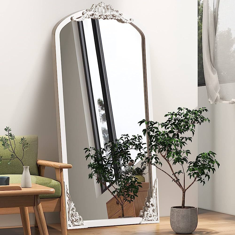 NeuType Arched Full Length Mirror Vintage Carved Mirror Solid Wood Frame Wall Mirror for Home Dec... | Amazon (US)