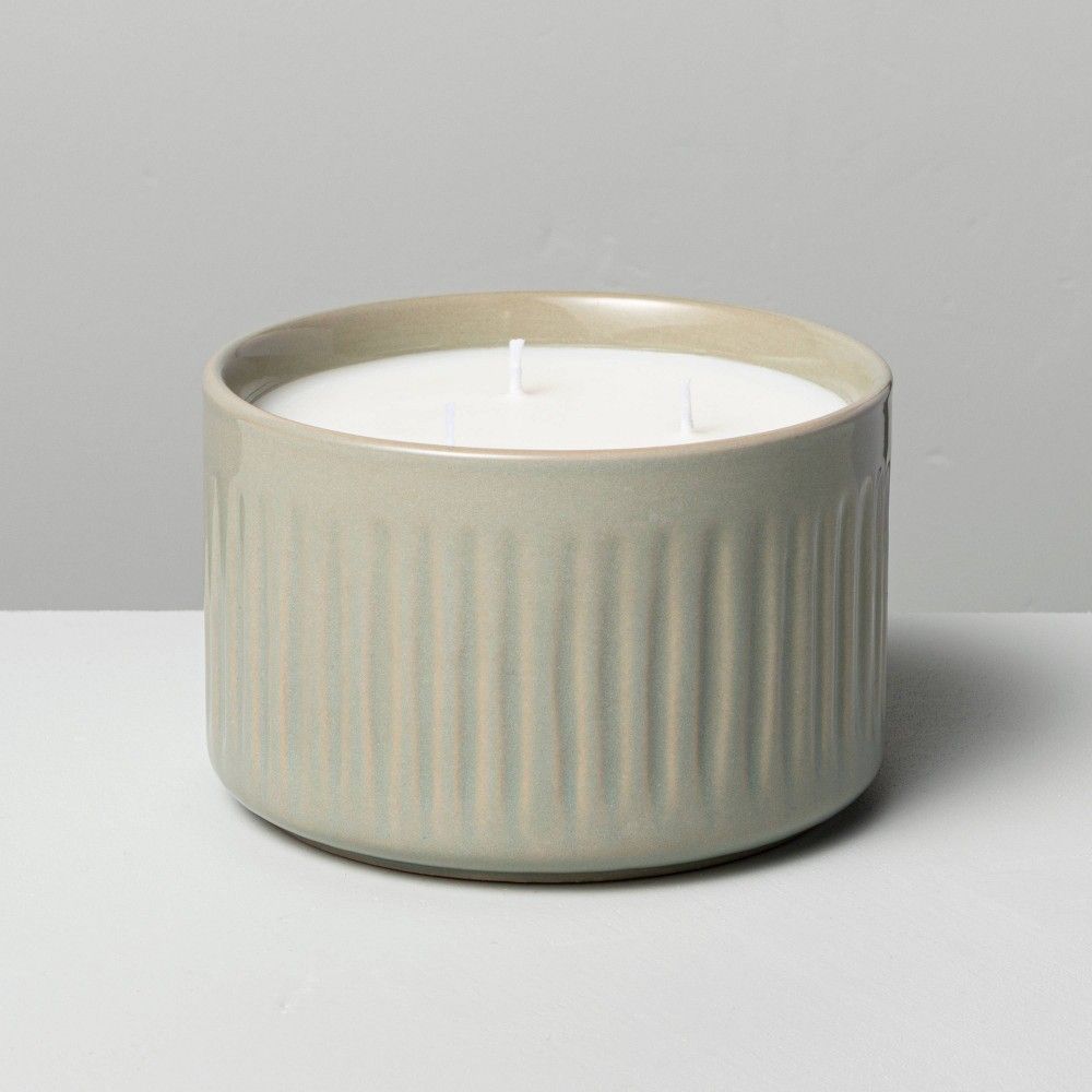 11oz Medium 3-Wick Moss & Ivy Fluted Ceramic Candle - Hearth & Hand with Magnolia | Target