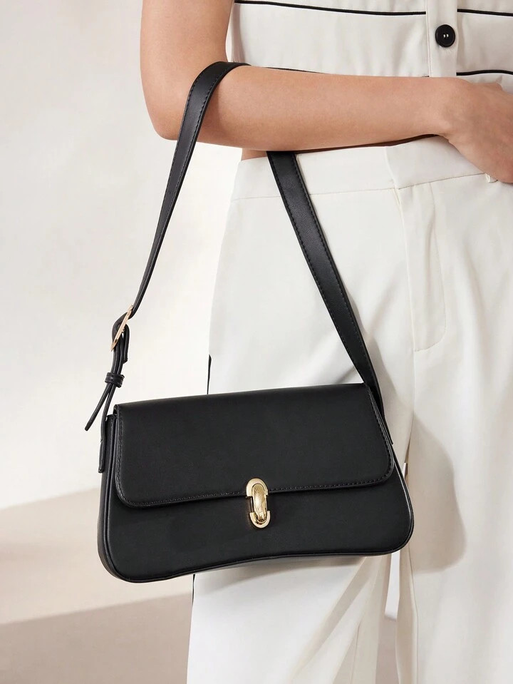 MOTF PREMIUM Bolsa De Ombro Com Aba E Fecho De Metal Em Cor Sólida, Simples E Elegante Para Usar No Dia A Dia, Versátil E De Luxo Para Mulheres | SHEIN