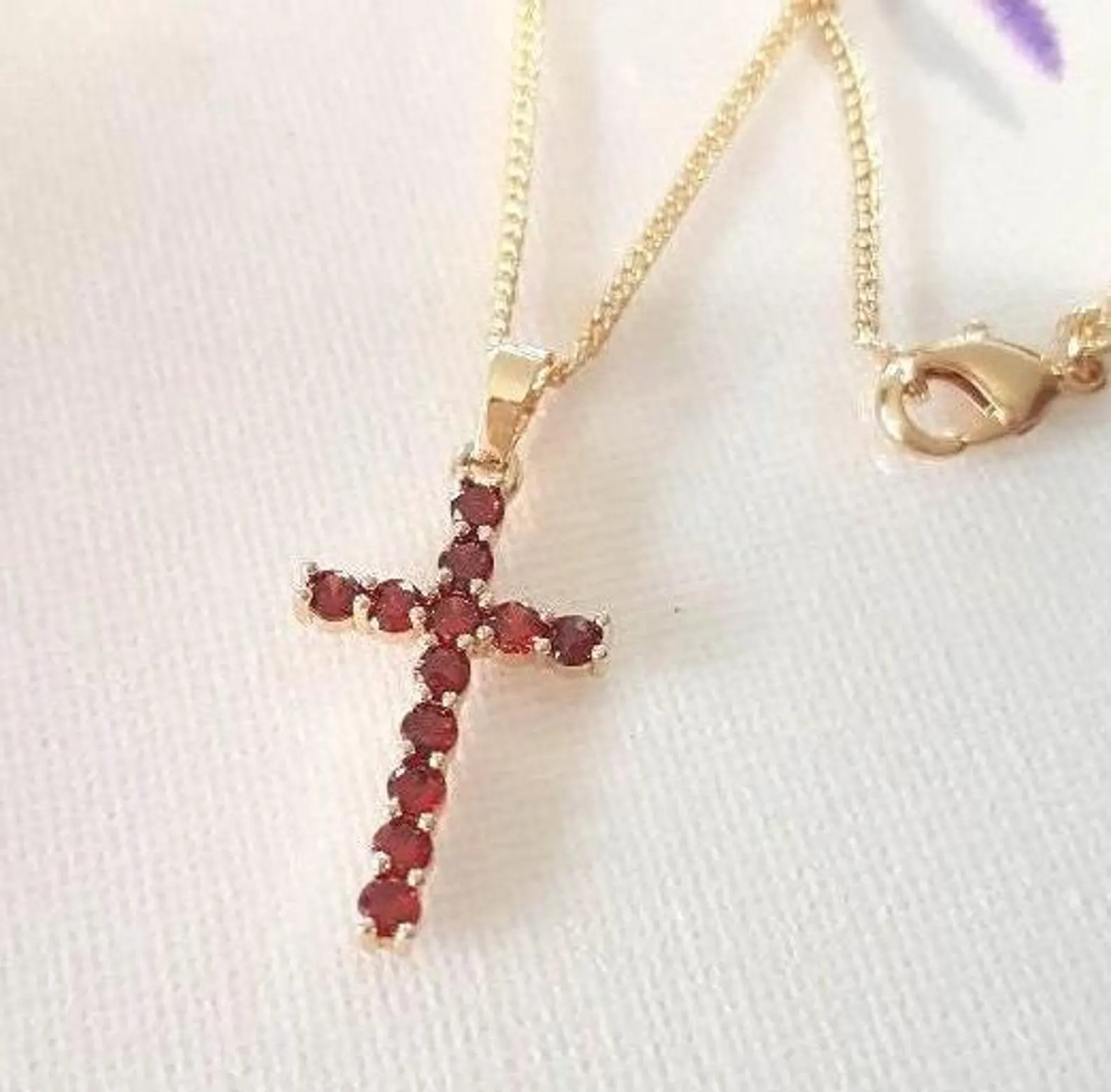 Garnet Cross Pendant /Deep Red Cross Necklace/18KT Gold Filled CZ Paved Pendant/Ladies Cross Neck... | Etsy (Global)