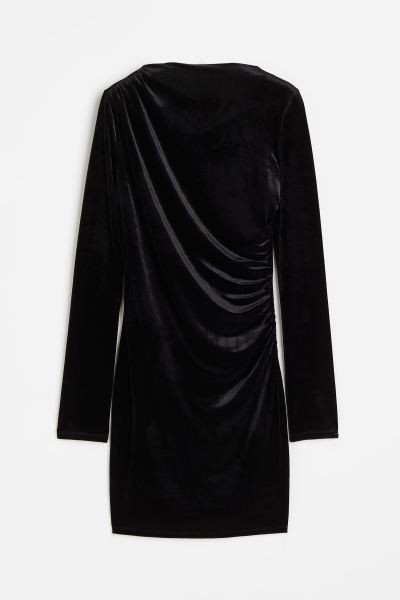 Vestido fruncido de punto - Negro/Velour - MUJER | H&M ES | H&M (FR, IT, ES, PT, BE)