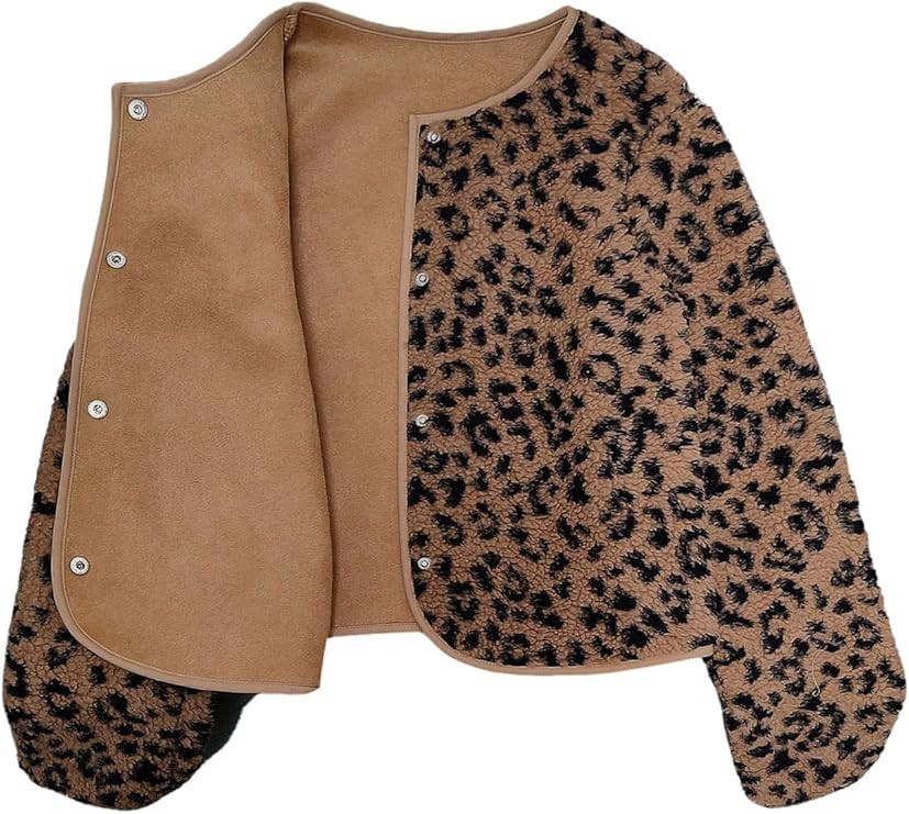 MakeMeChic Women's Cheetah Print Jackets Winter Faux Fur Coat Y2K Long Sleeve Button Down Jackets | Amazon (US)