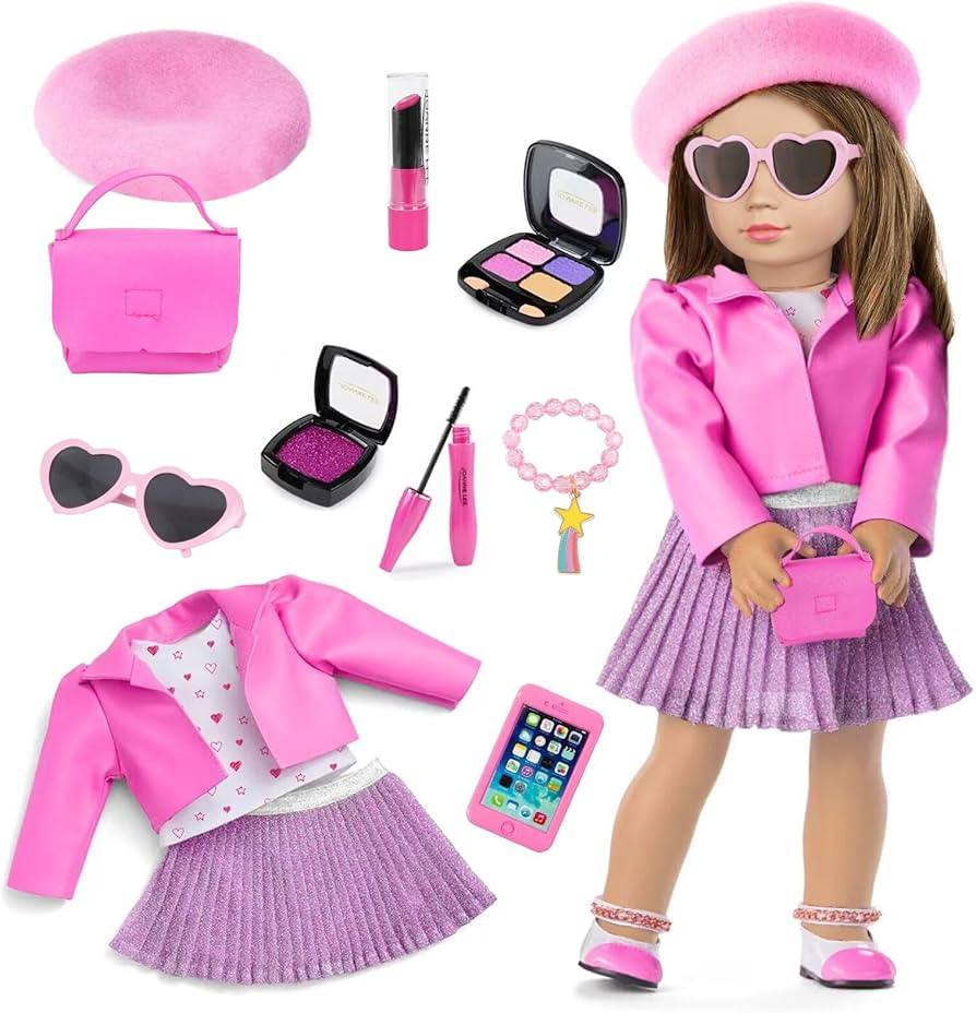 American 18 Inch Doll Makeup Accessories And Clothes,Tote Bag Set For 18" Dolls Include Berets Ou... | Amazon (US)