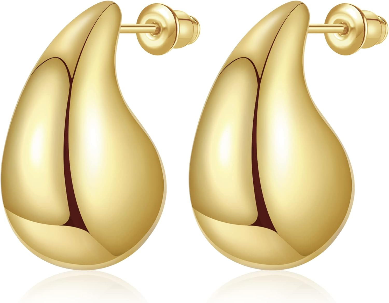 Chunky Gold Hoop Earrings for Women, Lightweight Waterdrop Hoops Earrings with 18K Real Gold Plat... | Amazon (US)