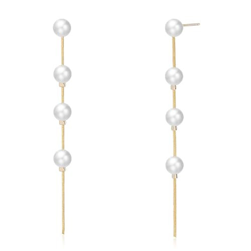 14K Gold Plated Pearl Drop Dangle Earrings Long Pearl Earrings with Sterling Silver Post Elegant Wedding Earrings for Women Trendy Gift | Amazon (US)