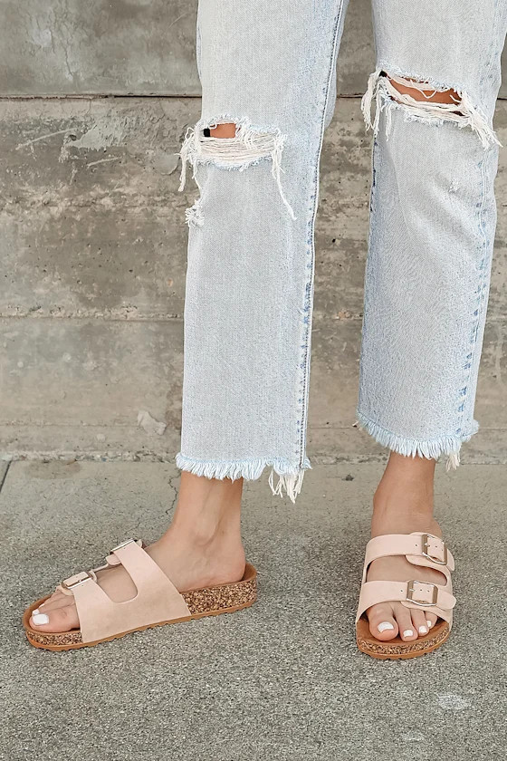 Carmella Light Nude Suede Buckled Slide Sandals | Lulus (US)