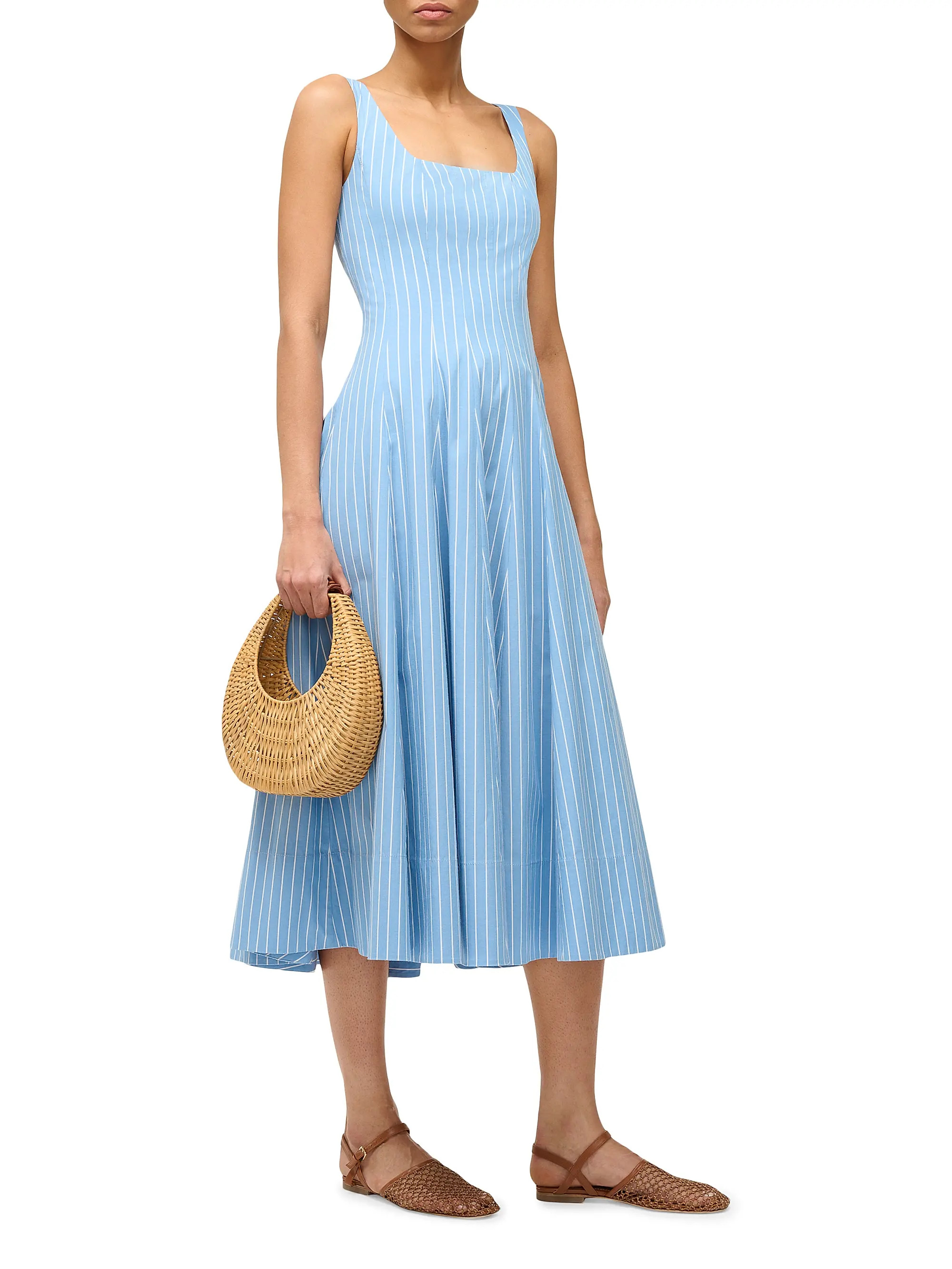 Shop Staud Wells Poplin Midi-Dress | Saks Fifth Avenue | Saks Fifth Avenue