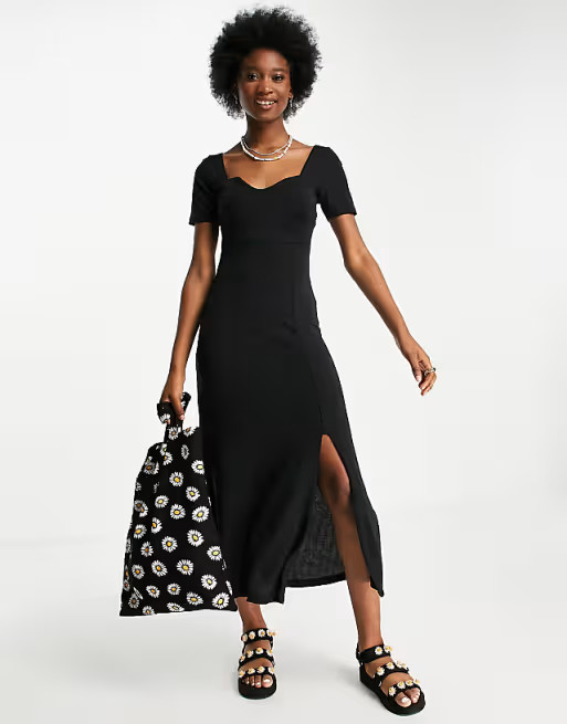 ASOS DESIGN sweetheart neck ribbed maxi dress in black | ASOS | ASOS (Global)