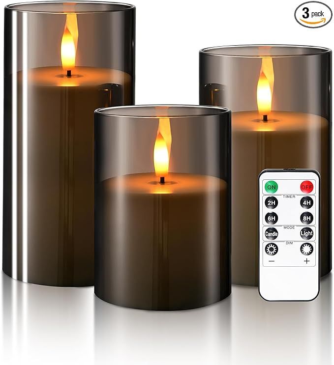 Hausware Set of 3 Flameless Candles Battery Operated LED Flickering Electric Candles with Realist... | Amazon (US)