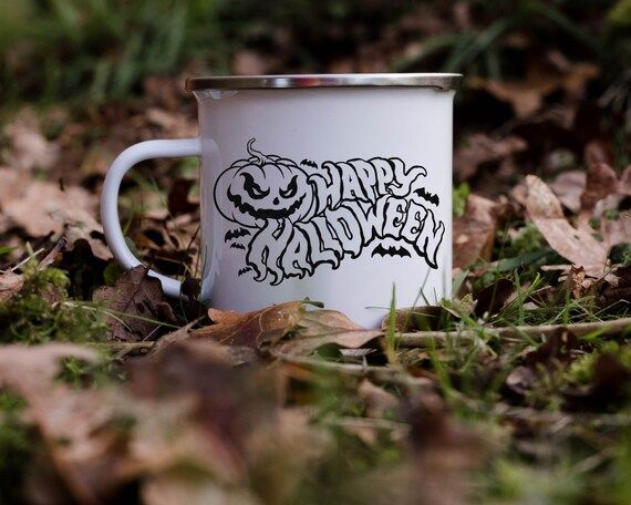 Happy Halloween enamel mug, Pumpkin enamel mug, Jack o lantern mug, Halloween mug, Halloween gift... | Etsy (US)