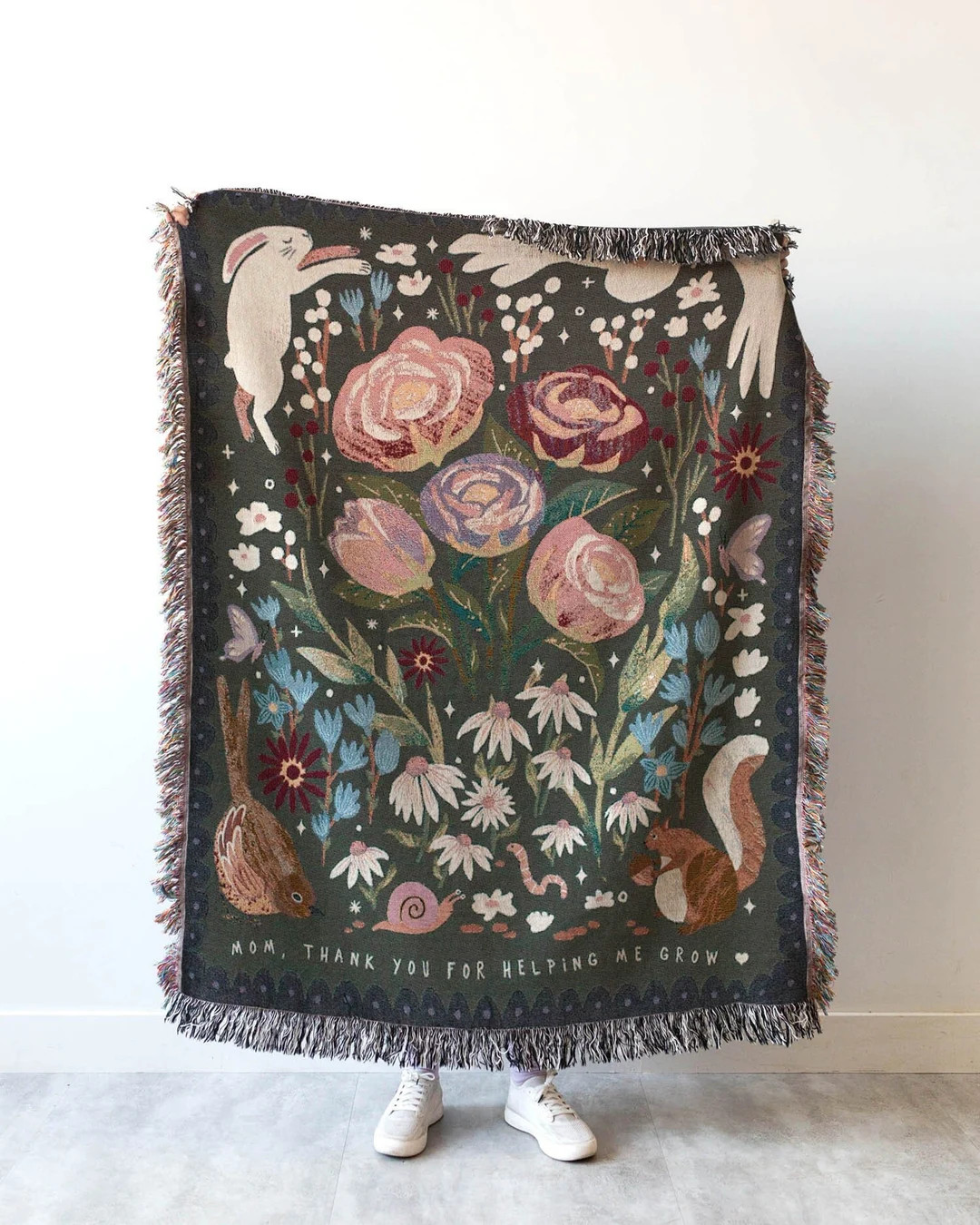 Mothers Day Gift Blanket: Woven Throw, Mom Present From Daughter Son, Floral Nature Animals, Uniq... | Etsy (US)