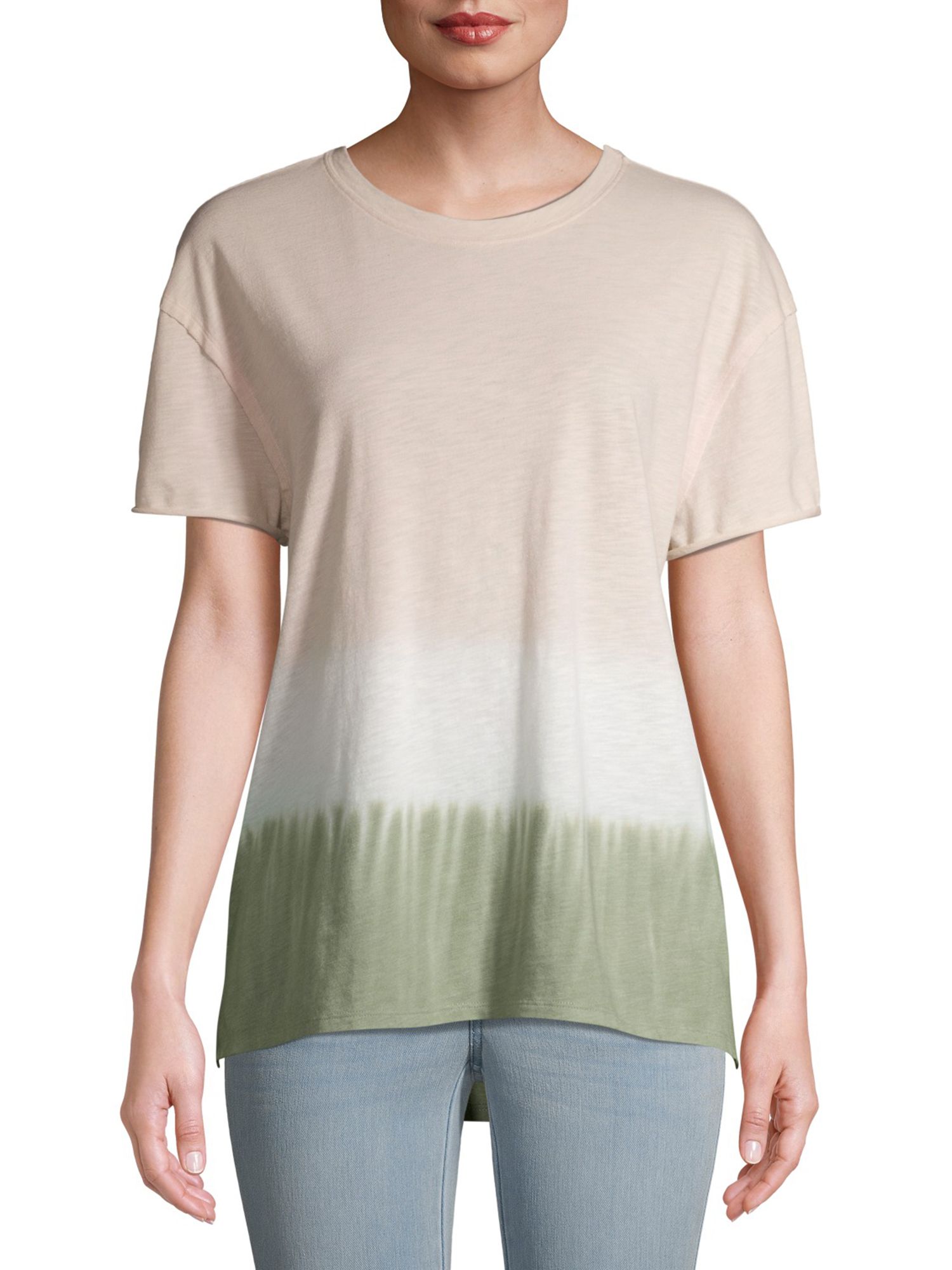 Time and Tru Women's Crewneck Vintage Dip Dye T-Shirt | Walmart (US)