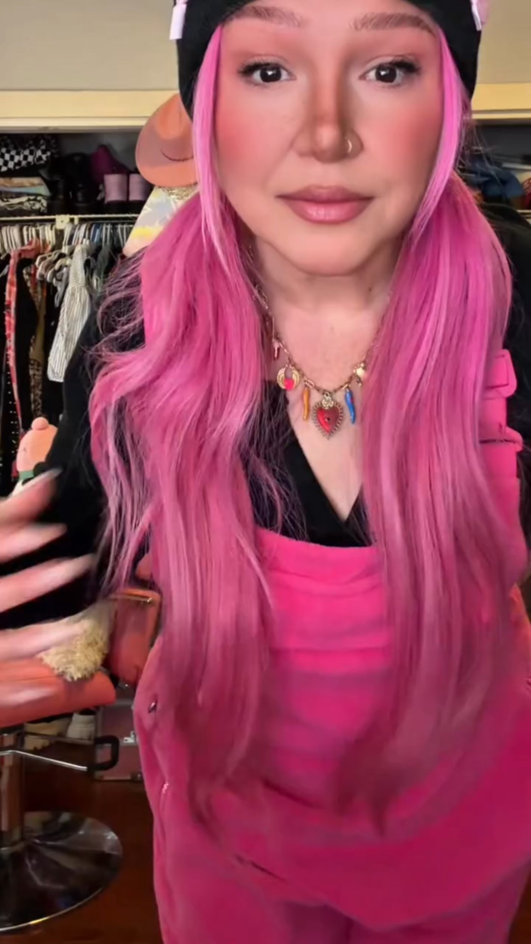 * Hat is discontinued from AKIRA. Tagged similar. 

Work OOTD but make it FUN 💕

Pink overalls from Amazon because comfy and cute is always the goal, paired with my statement-making Kurt Geiger shoes because… why not bring a little drama to a workday?

Proof that getting dressed for work can still feel like play ✨
Comfort ✔️ Confidence ✔️

#ootd #grwm #outfitinspo