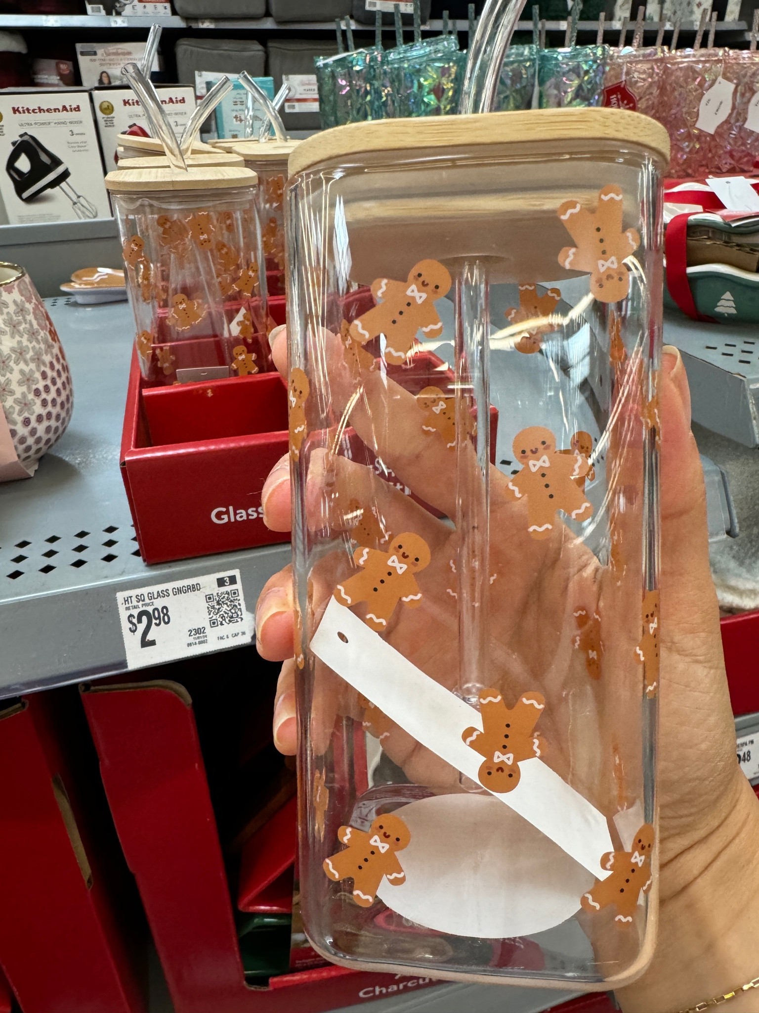 Gingerbread man square glass with lid and straw  

#LTKHoliday #LTKSeasonal #LTKHome