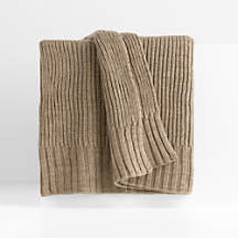 Sweater Knit 70""x55"" Chestnut Beige Throw Blanket | Crate & Barrel