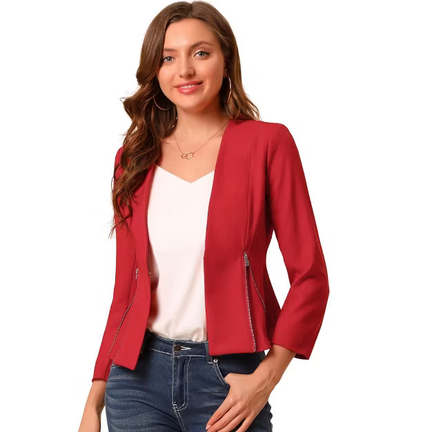 Allegra K Women's Workwear Zipper Collarless Cropped Blazer | Target