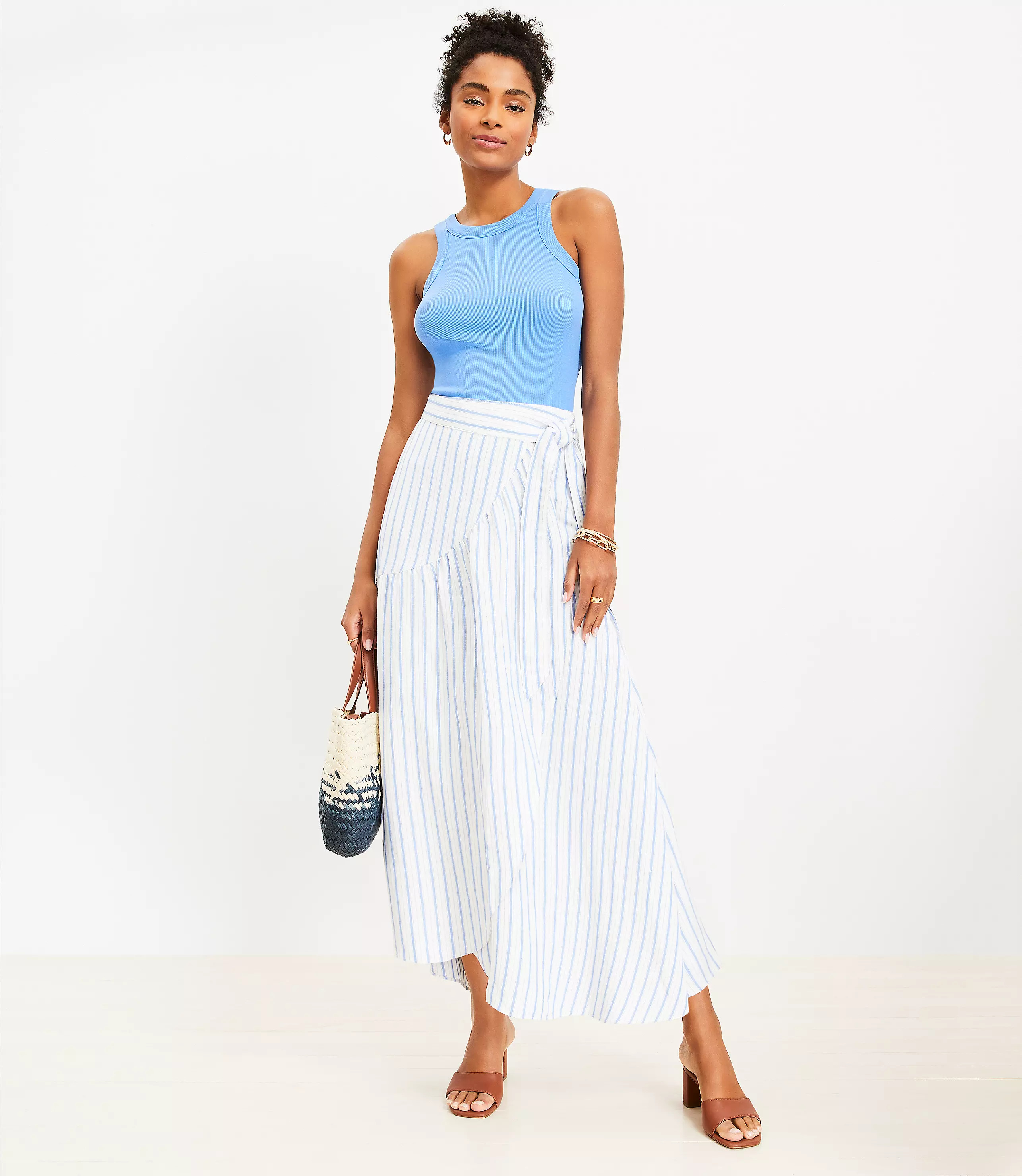 Striped Ruffle Wrap Maxi Skirt | LOFT
