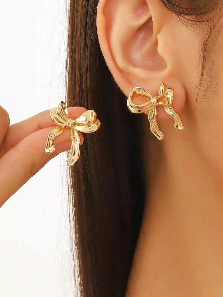 1pair Geometric, Stylish, Elegant, Irregular Bowknot Earrings Suitable For Cross-Border Sales | S... | SHEIN
