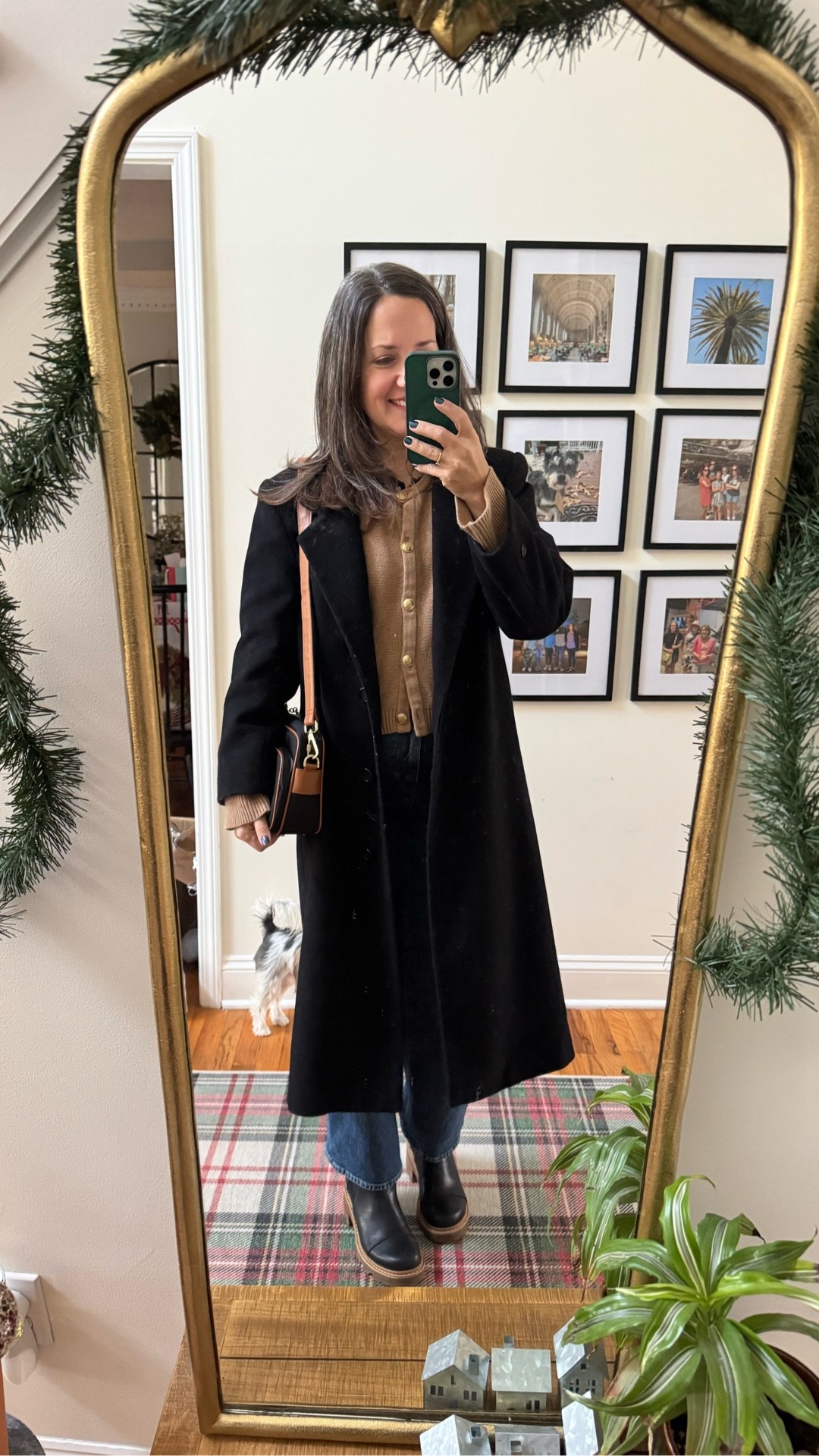 Outfit of the day today 🖤 My long wool coat is vintage but linked others. My Frame denim continues to be the #1 Jean in my closet. Older J.Crew cardigan feels like a life long staple item. Sorel lug sole boots get a lot of wear in winter! ❄️ 

#LTKSeasonal #LTKootd #LTKOver40