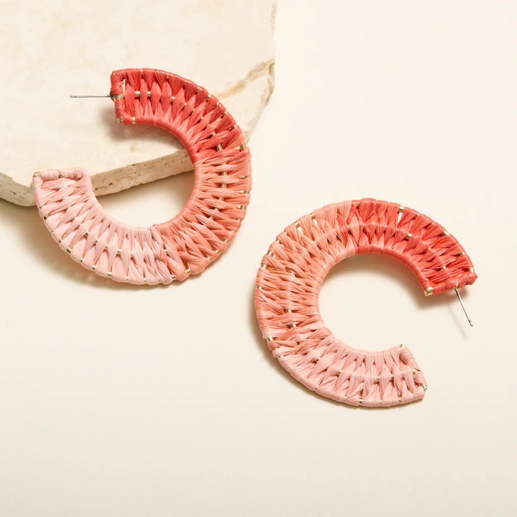 Raffia Wrap Hoop Earrings Coral | Mignonne Gavigan