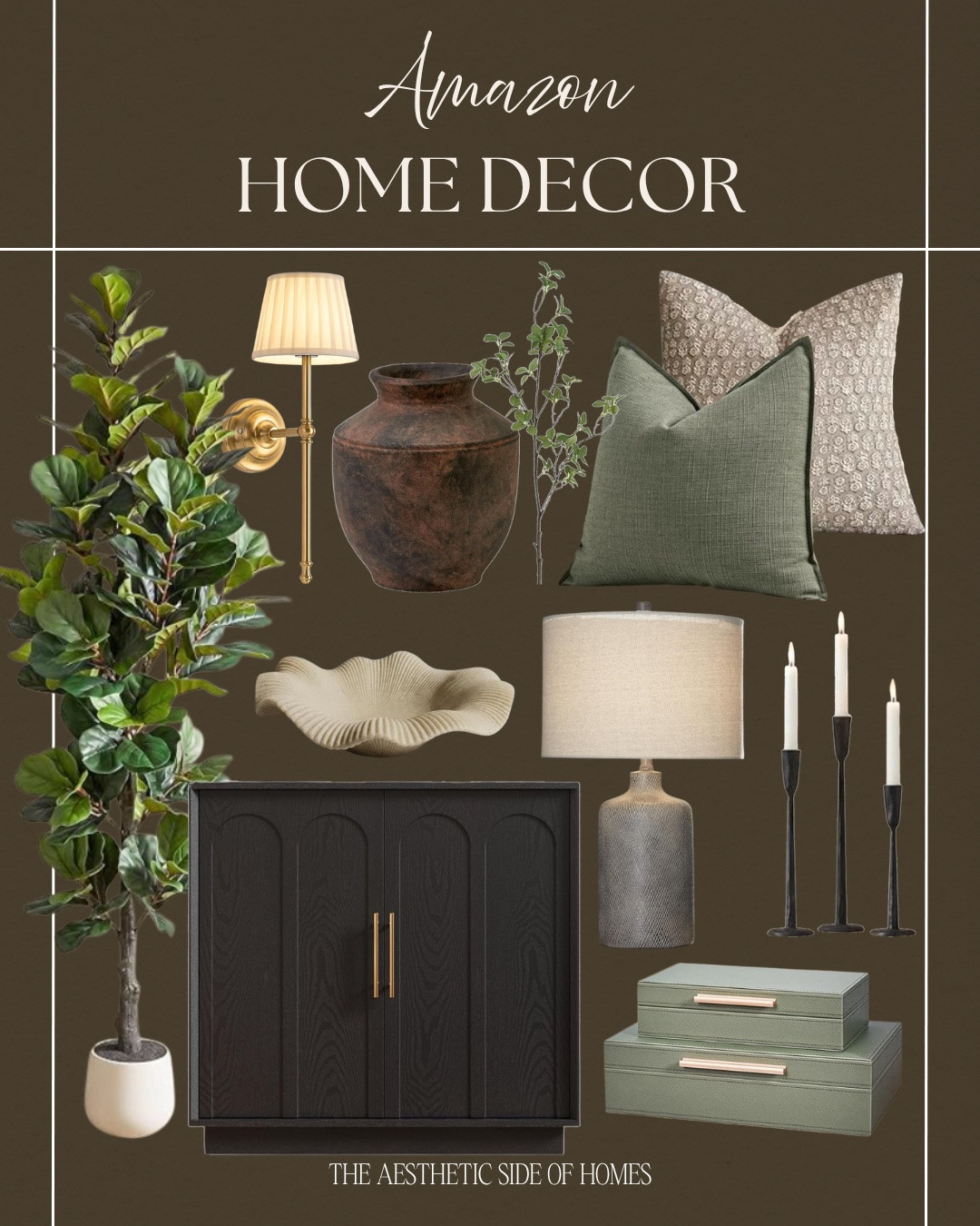 Home decor from @amazonfindsandfashion  includes, table lamp, decorative boxes, candlestick holders, throw pillows, greenery stem, vase, sconces, faux tree, small cabinet.

Home decor, looks for less, neutral home.

#LTKHome #LTKSeasonal #LTKSaleAlert
