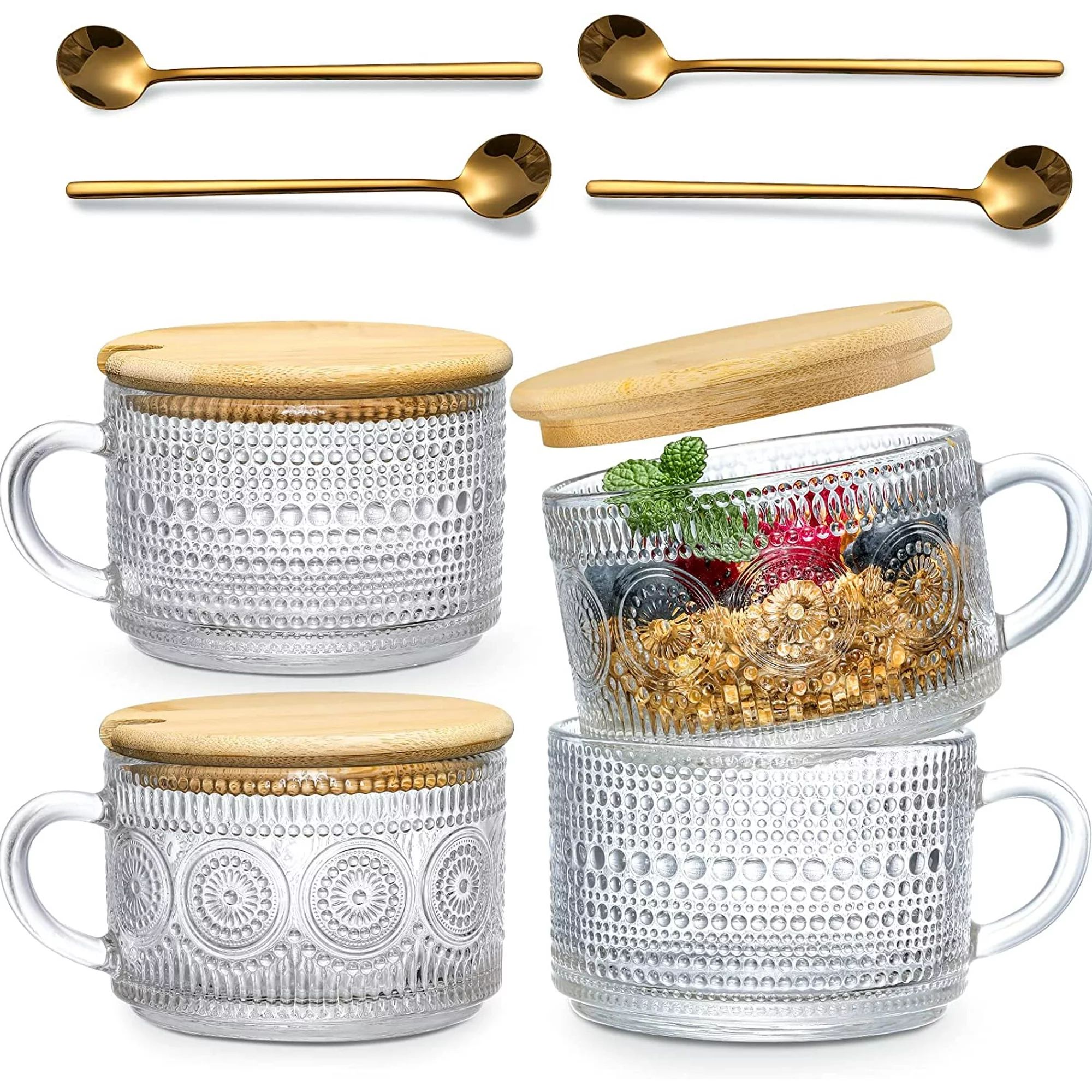 4 Pcs Vintage Coffee Mugs, Cup Set with Bamboo Lids and Spoons, 14oz - Walmart.com | Walmart (US)