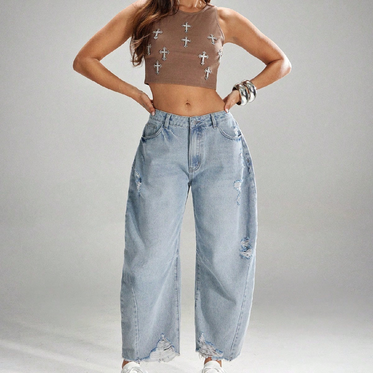 Denimoi Casual Distressed Flare Leg Jeans | SHEIN