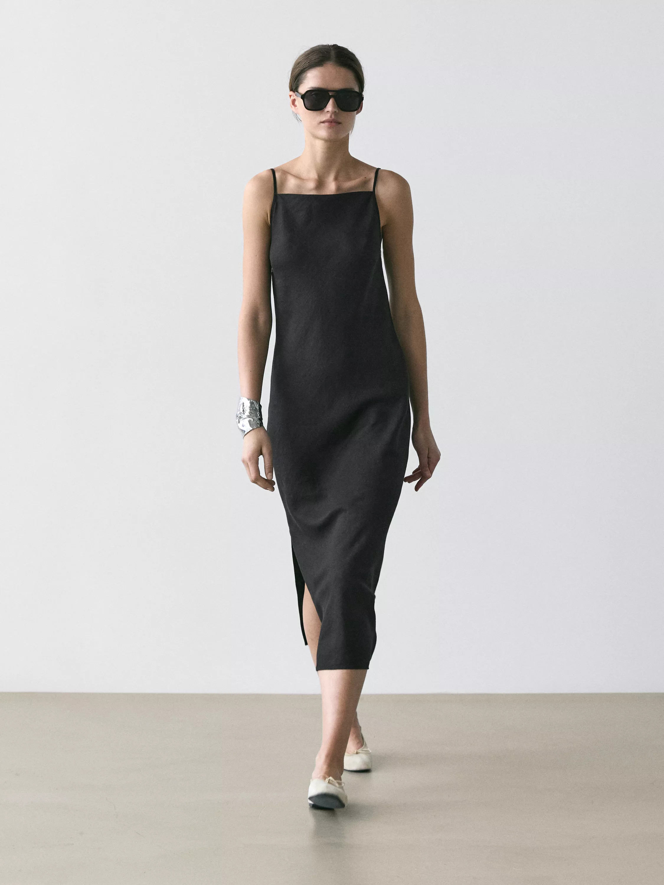 100% LINEN MIDI DRESS | Massimo Dutti UK