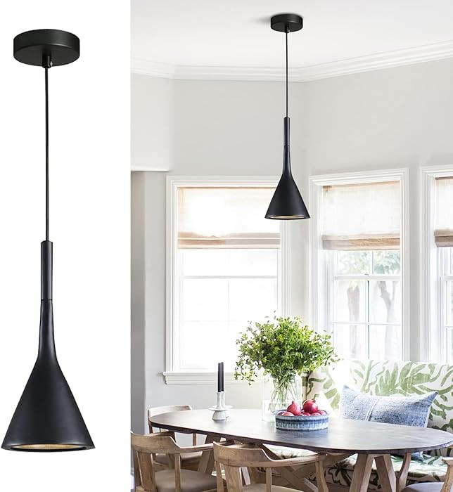 KCO Lighting Farmhouse Black Cone Pendant Light 1-Light Small Industrial Kitchen Island Pendant L... | Amazon (US)
