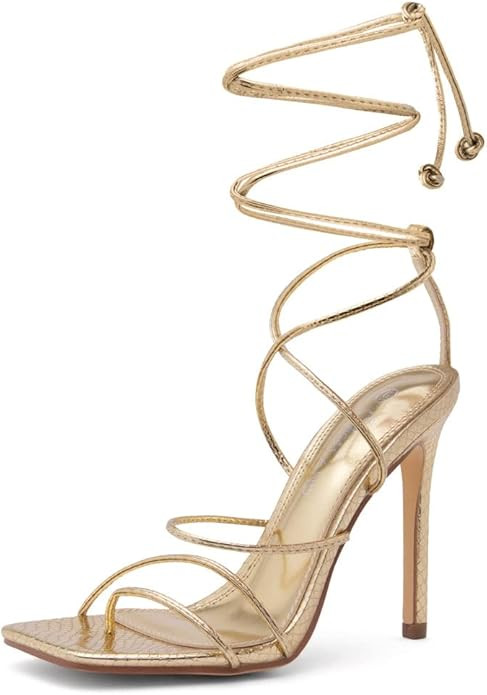 Shoe Land Womens SL-Finely Lace Up Heeled Sandals Tie Up Ankle Wrap Stiletto Heels Square Open To... | Amazon (US)
