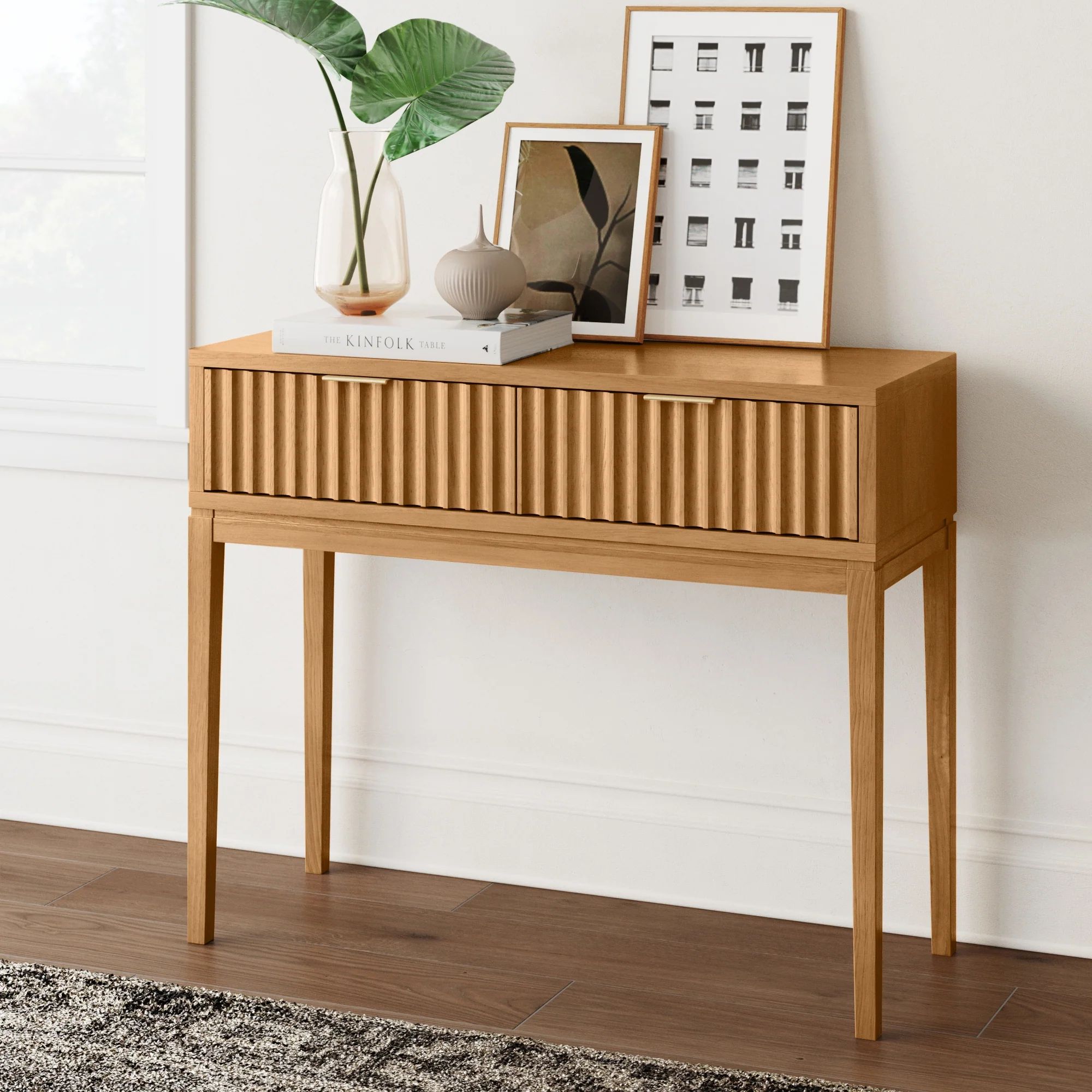 Boho Wood Fluted 2-Drawer Console Table | Nathan James