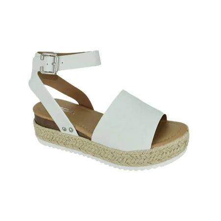 Soda Women Wedge Sandals Open Toe Ankle Strap Flatform Espadrilles Trim Platform TOPIC-S White 8.5 | Walmart (US)