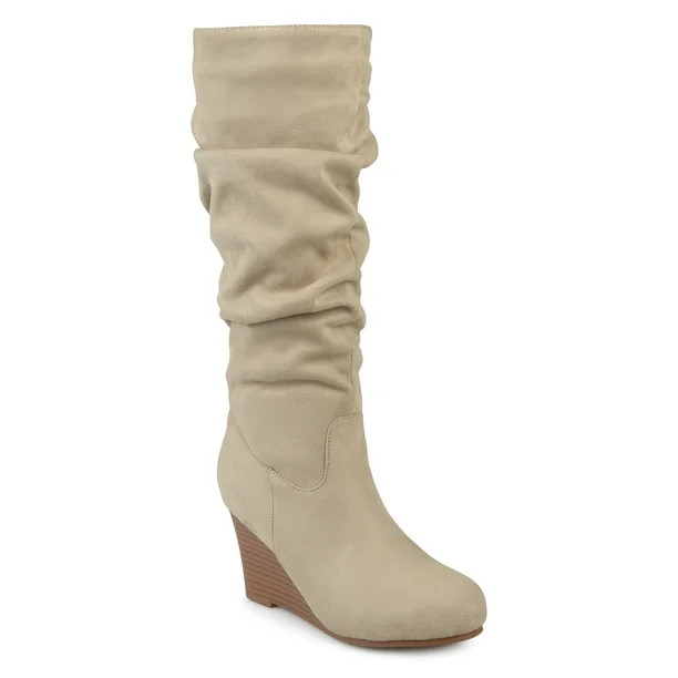 Womens Slouchy Faux Suede Mid-calf Wedge Boots | Walmart (US)