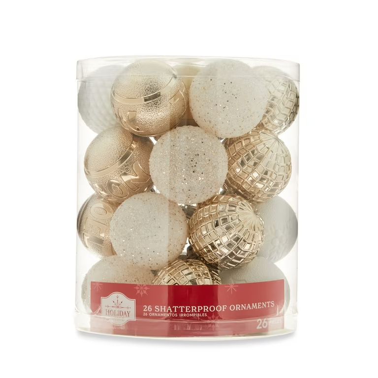 White & Champagne Shatterproof Christmas Ornaments, 0.01 lb, 26 Count, by Holiday Time - Walmart.... | Walmart (US)