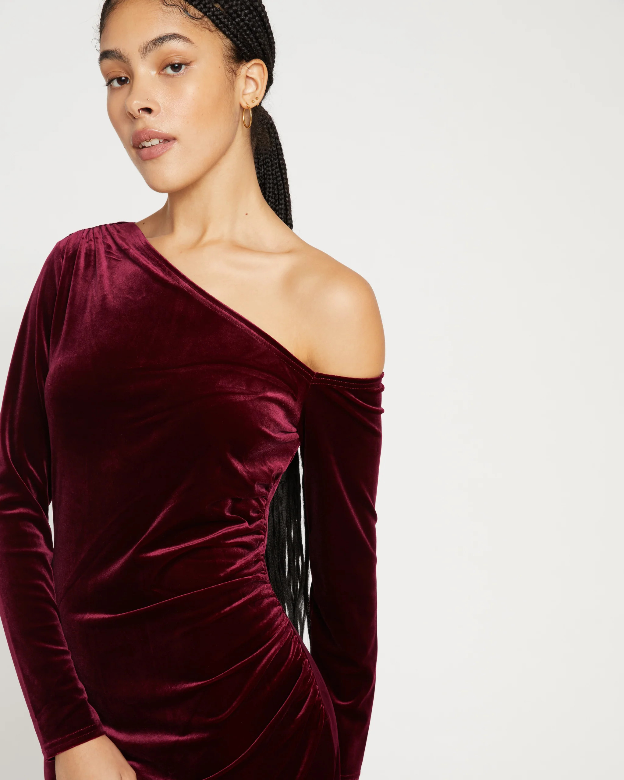 Manderley Off-The-Shoulder Velvet Dress - Deep Red Velvet | Universal Standard